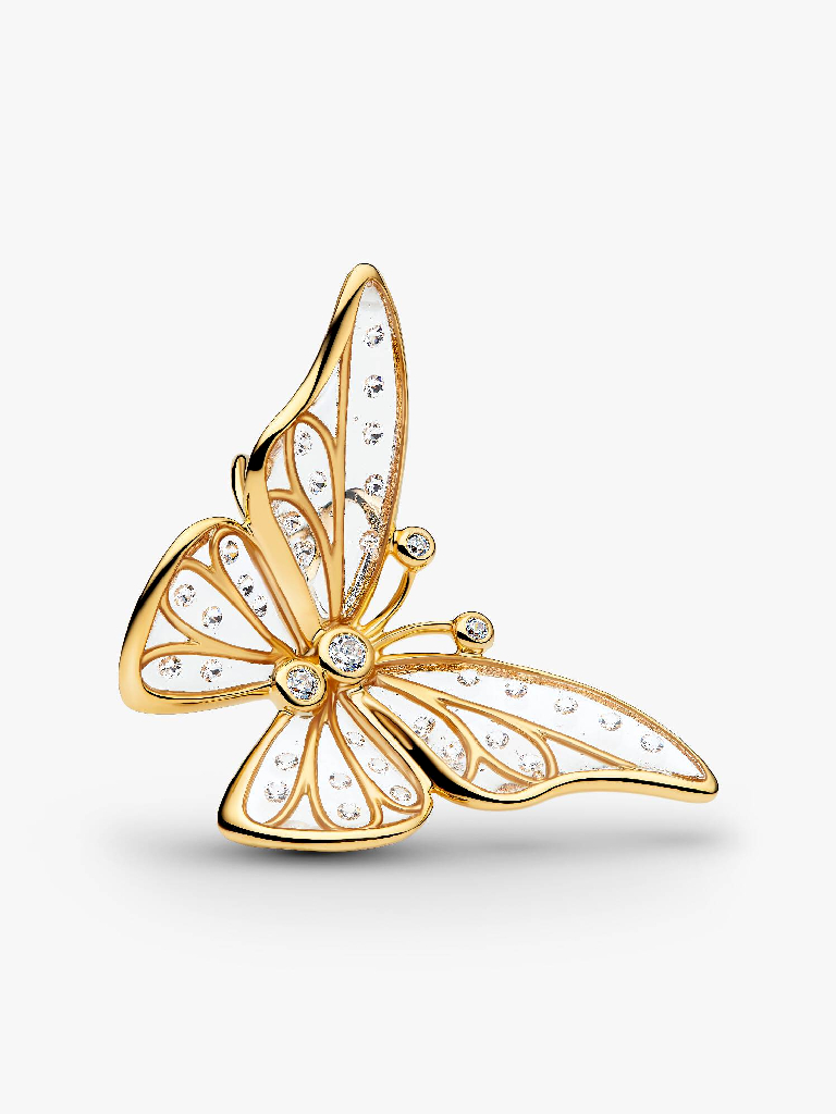 Bille papillon surdimensionné, métal unique plaqué d'or 14 carats, zircons incolores, résine UV