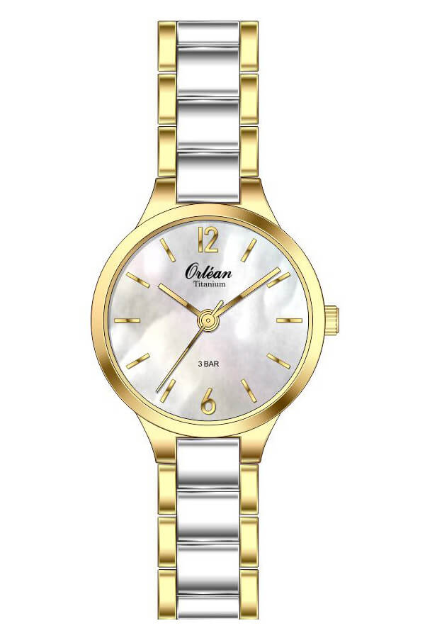 Montre titane 2 tons (jaune/blanc), fond nacré - ME3636 - Orlean