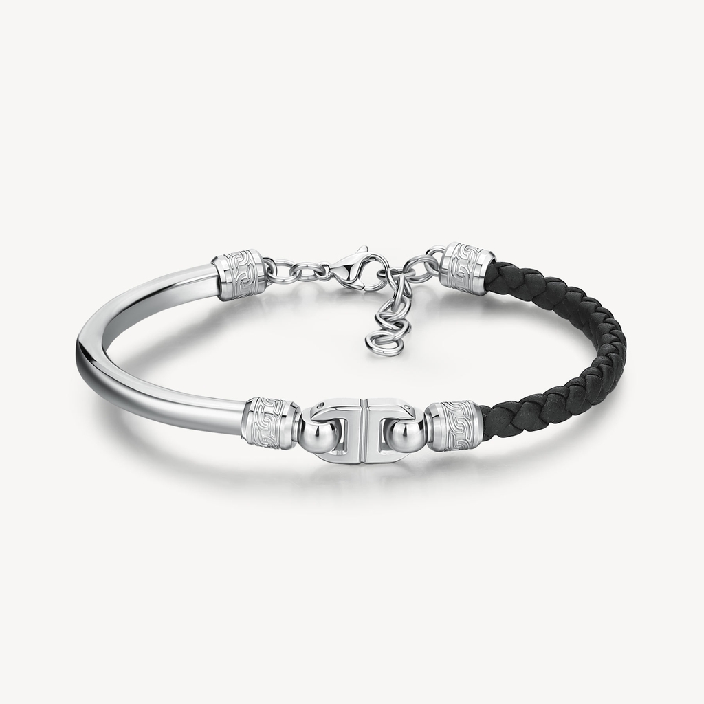 Bracelet acier inoxydable, cuir noir tressé - BKC19 - Brosway Italia