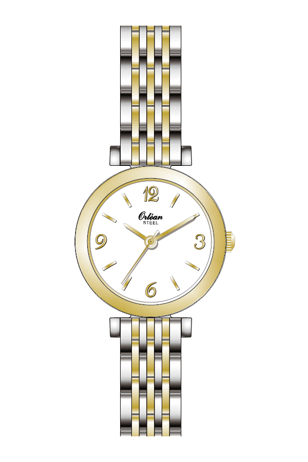 Montre acier inoxydable 2 tons (jaune/blanc), fond blanc - ME3611 - Orlean