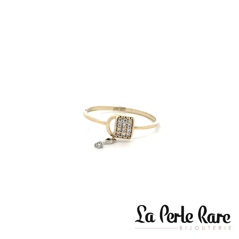 Bague cadenas, or 2 tons (jaune/blanc) 10 carats, zircons incolores - RDD01-3451-2T - Exclusivités