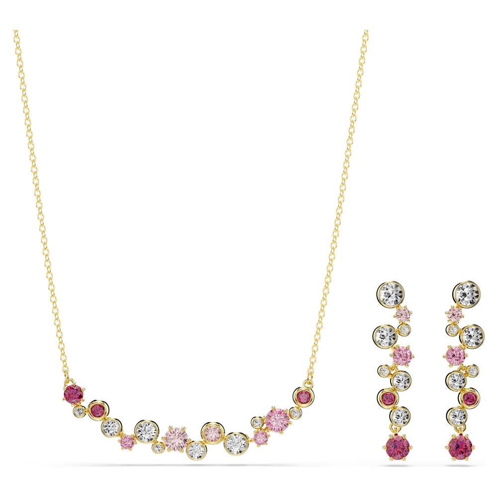 Ensemble de collier et boucles d'oreilles pendantes, métal doré, cristaux blancs et roses - 5722542 - Swarovski