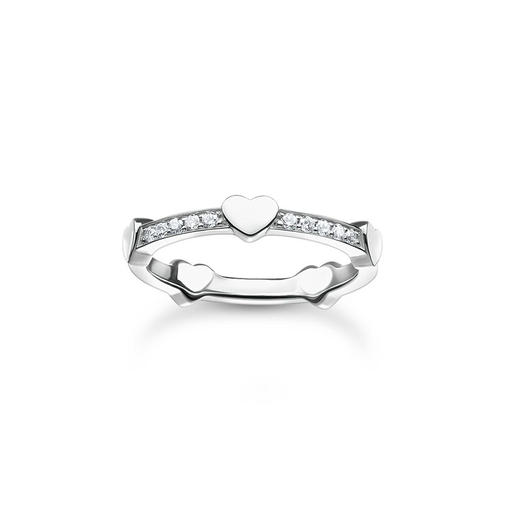 Jonc coeurs argent, zircons blancs