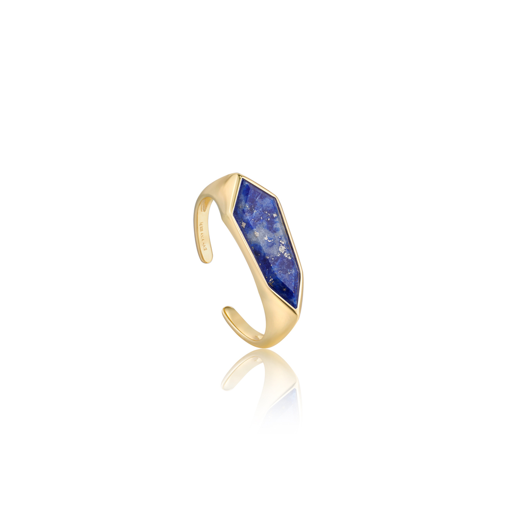 Bague ajustable argent doré, lapis - R042-01G-L - Ania Haie