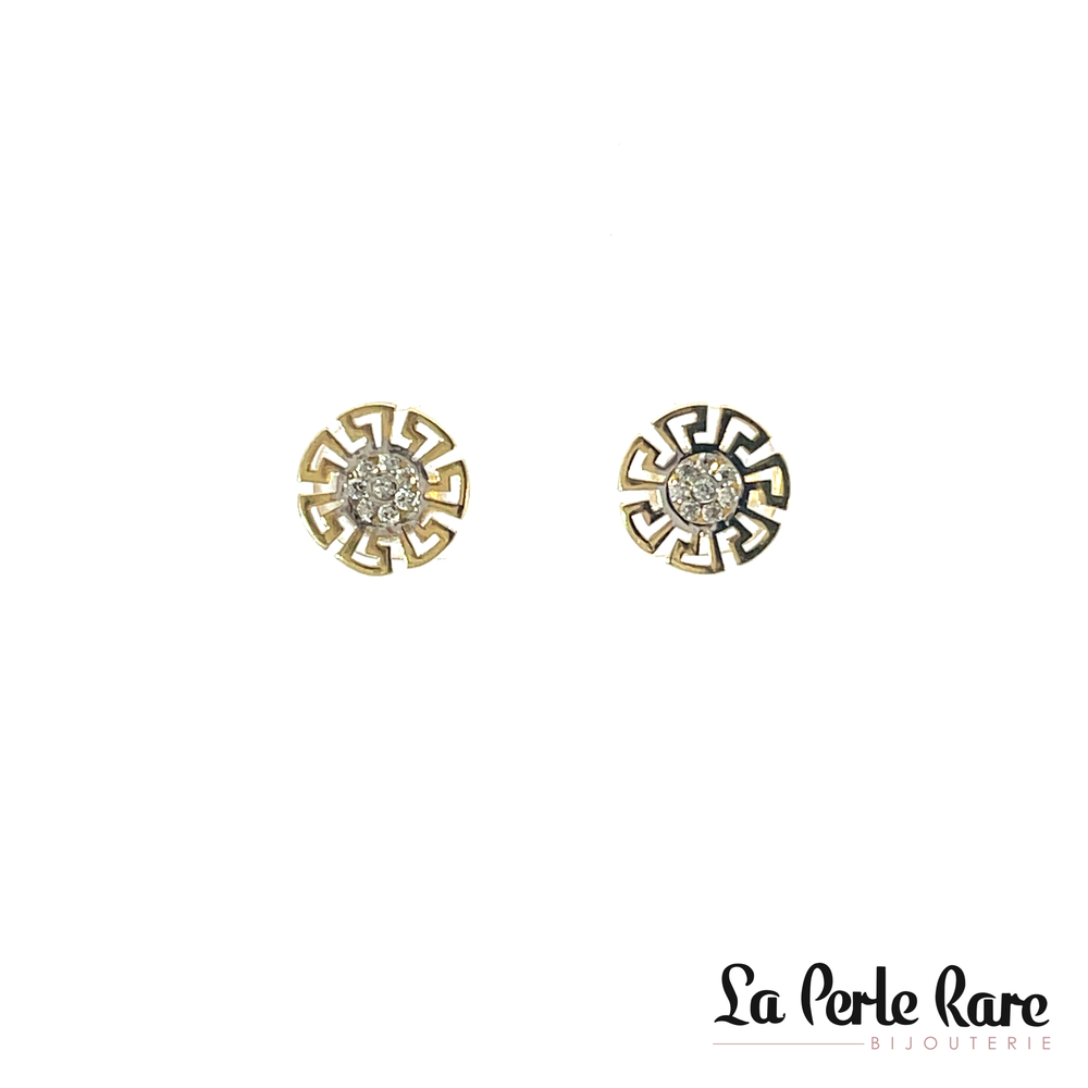 Boucles d'oreilles fixes de style Versace, or 2 tons (jaune/blanc) 10 carats, zircons incolores - EOZ-1644-2T - Exclusivités