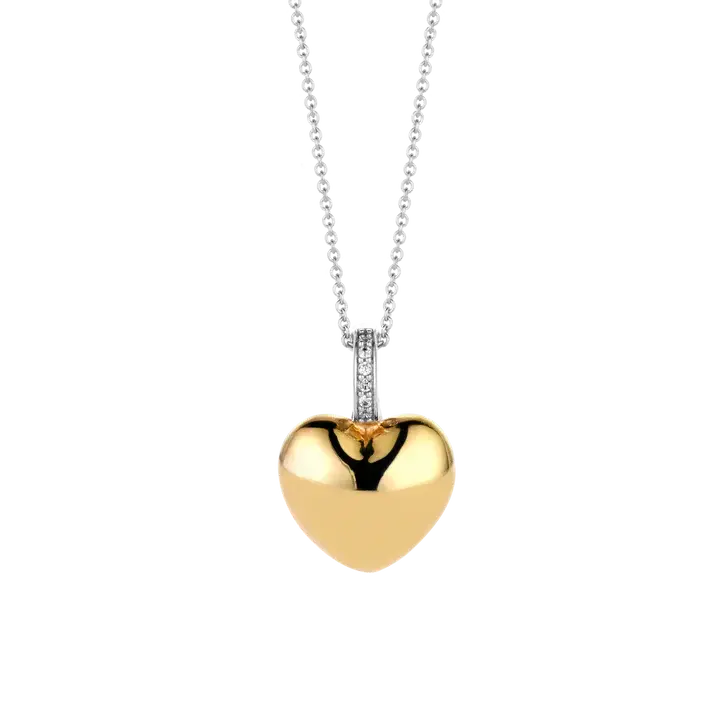 Pendentif coeur, argent 2 tons (jaune/blanc), zircons - 6745SY - Ti Sento