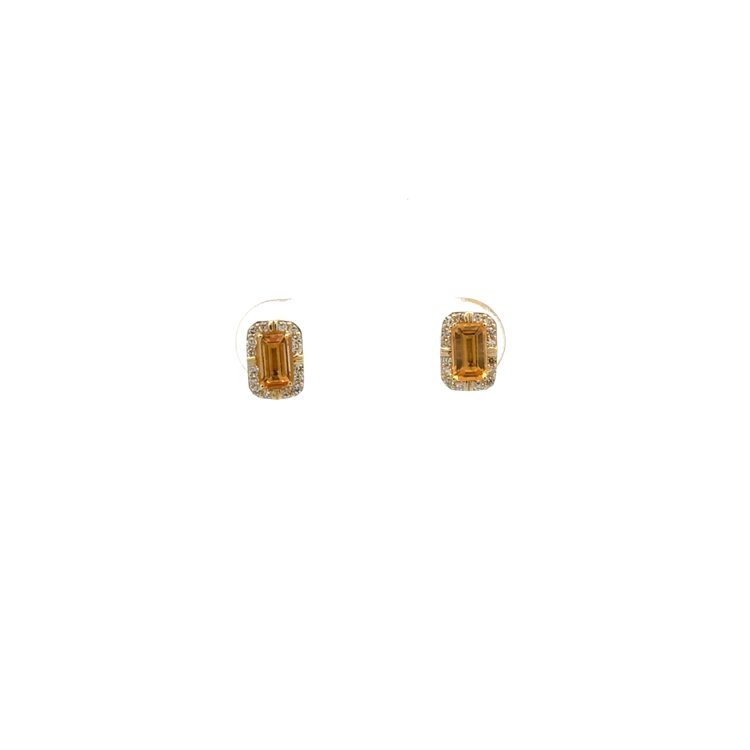 Boucles d'oreilles fixes or jaune 10 carats, citrines, 15 points de diamant total