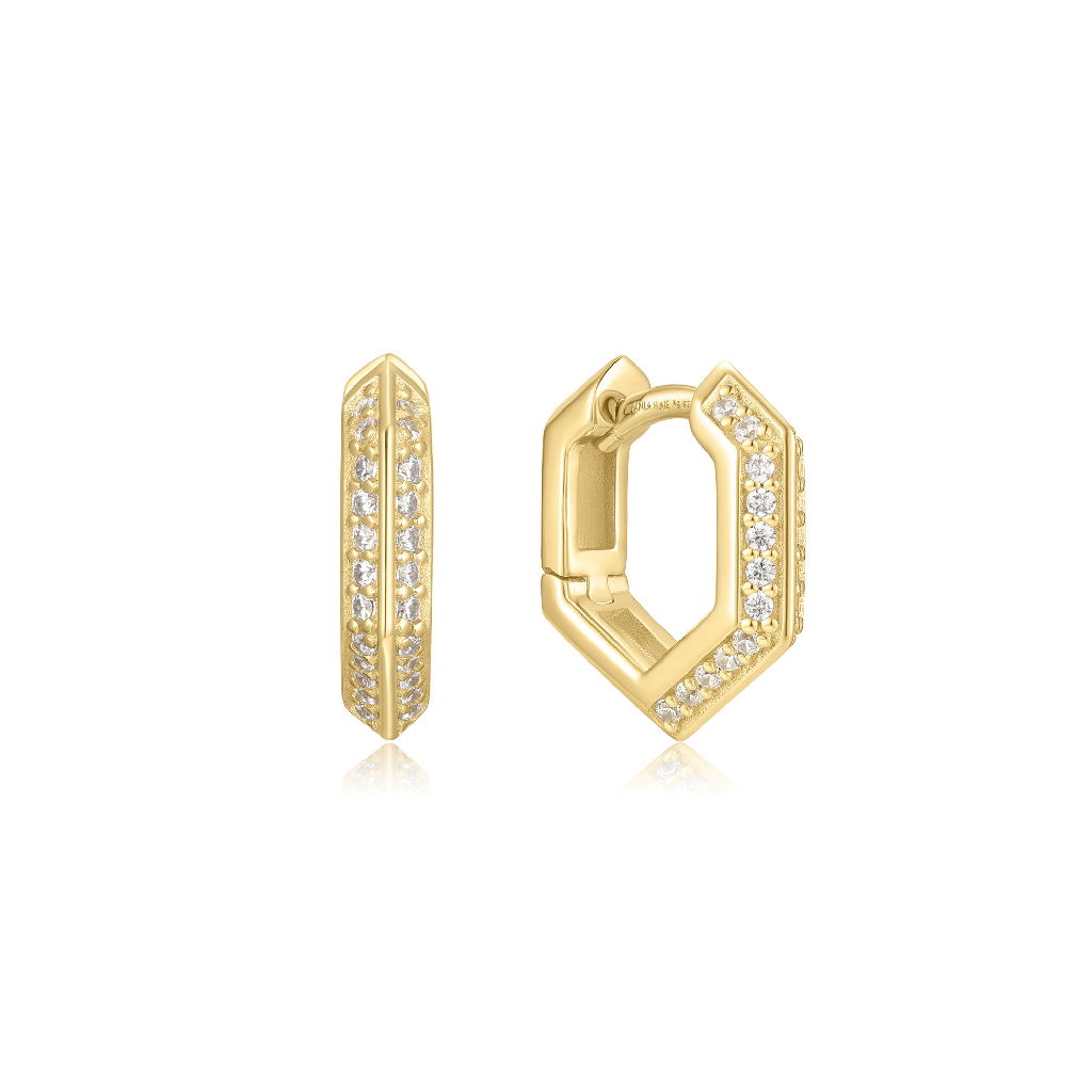 Anneaux de type huggies argent doré, zircons incolores - E067-06G - Ania Haie