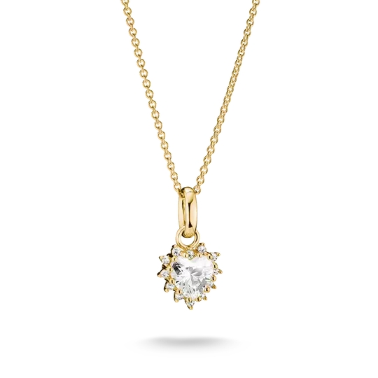 Pendentif coeur, alliage premium plaqué or 18 carats, zircons incolores