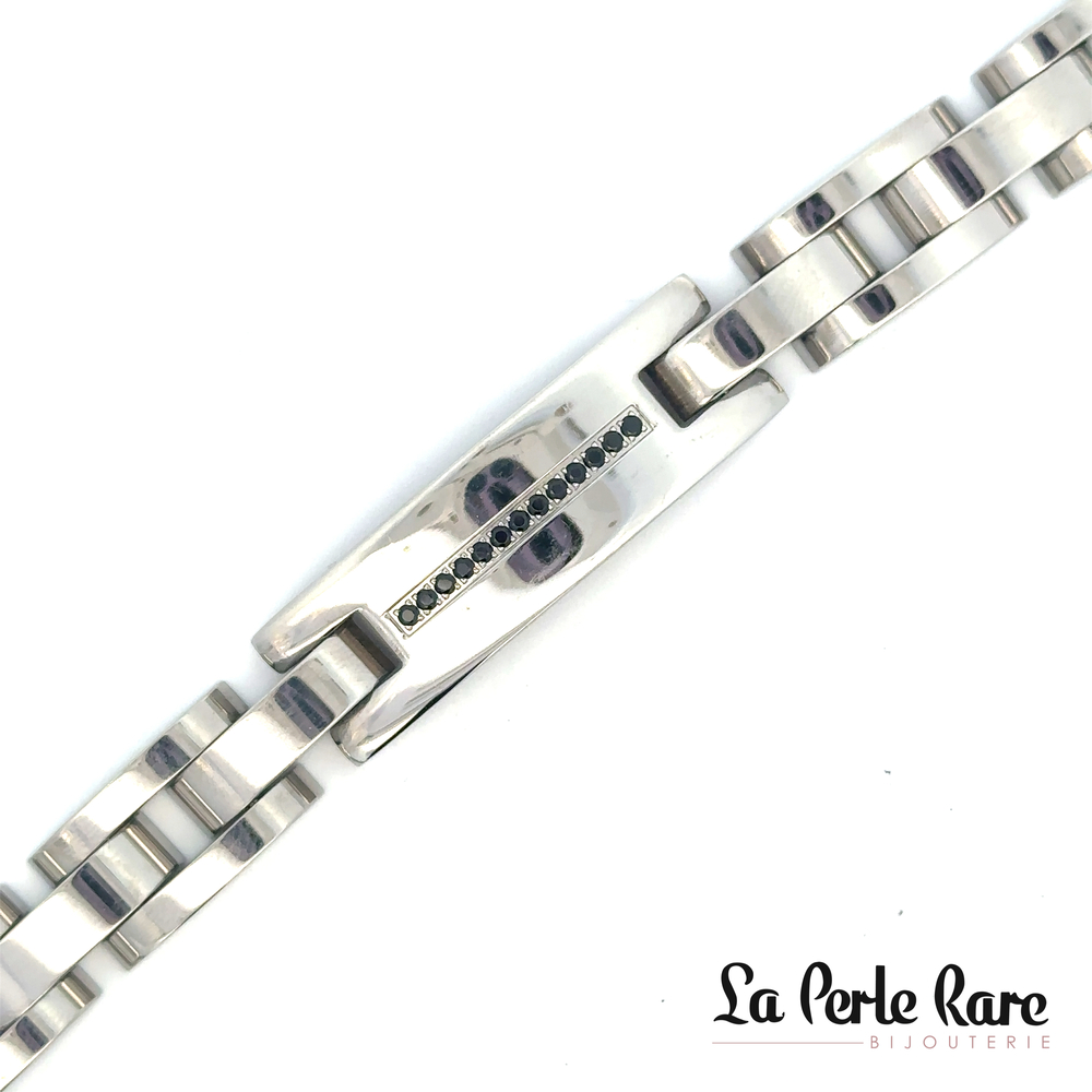 Bracelet acier, zircons noirs - 170-BR5209 - Steelx