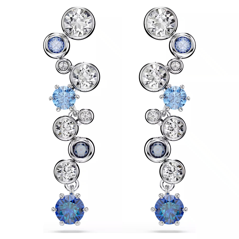 Boucles d'oreilles pendantes métal rhodié, cristaux blancs et bleus - 5732775 - Swarovski