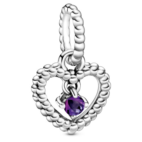 Bille coeur perlé, argent, cristal mauve - 798854C03 - Pandora