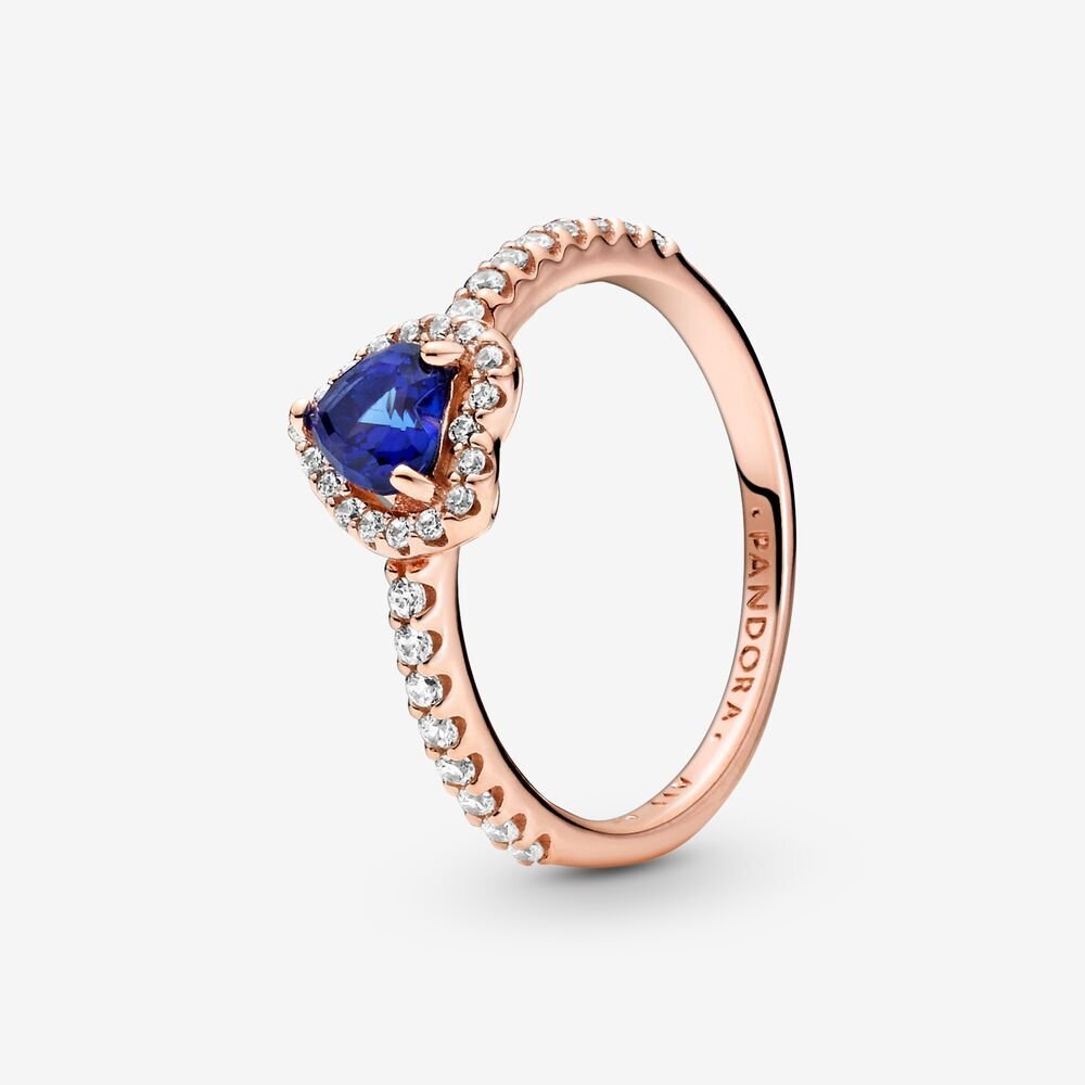Bague coeur surélevé, métal unique plaqué d'or rose 14 carats, cristal bleu, zircons incolores - 188421C01-50 - Pandora
