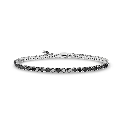 Bracelet tennis, acier inoxydable, zircons noirs