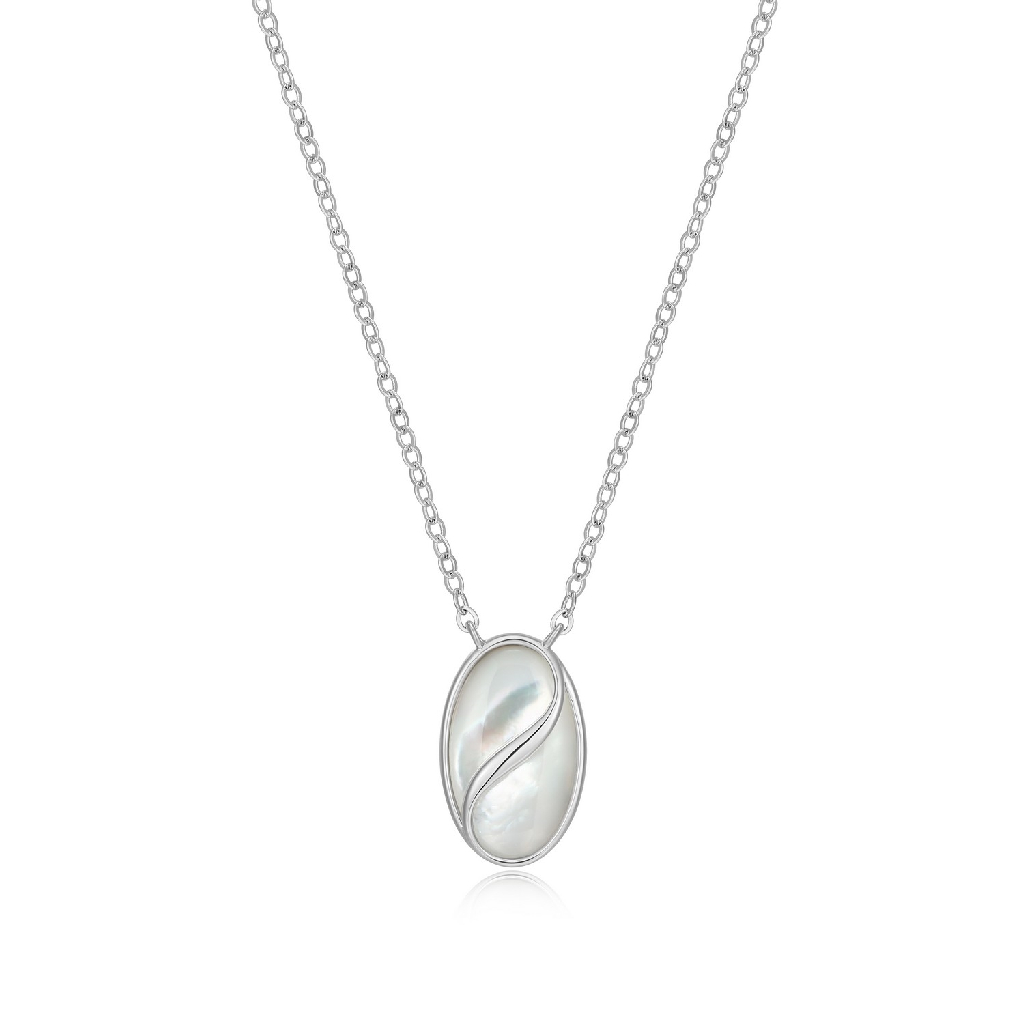 Collier argent rhodié, nacre de perle