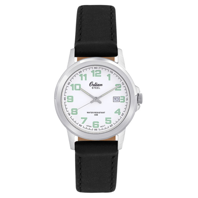 Montre pour homme, bracelet cuir noir chiffres lumineux