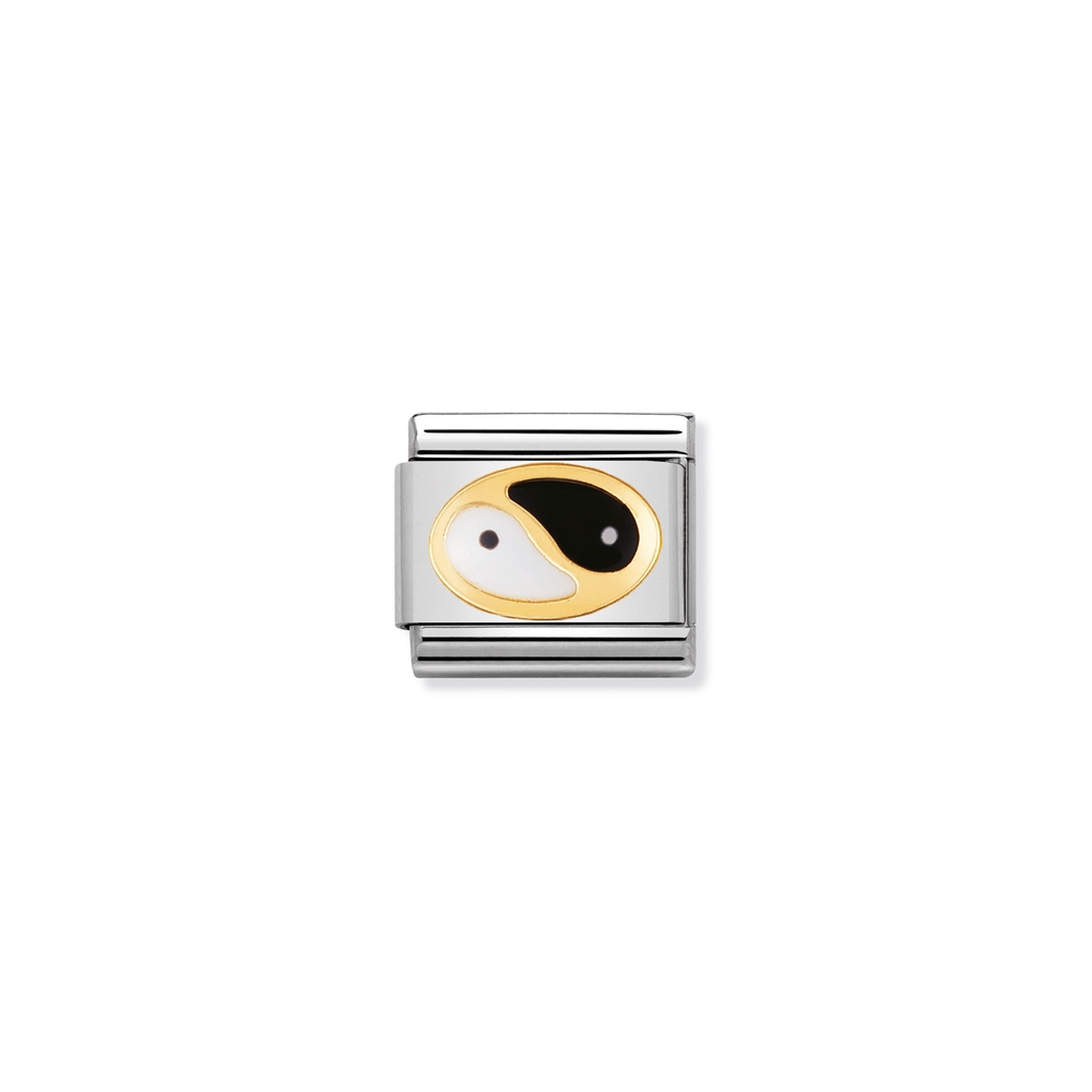 Maille classique yin yang, acier inoxydable, finition or jaune 18 carats, émail blanc et noir - 03020823 - NOMINATION