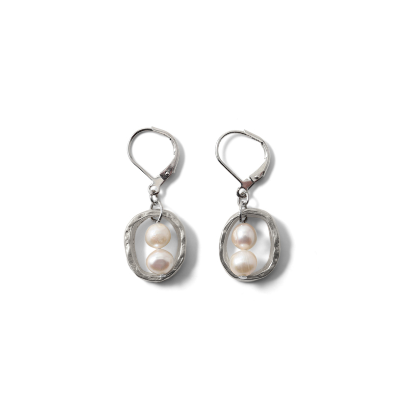 Boucles d'oreilles pendantes étain, perles - DESIRE-ARGENTE - Anne-marie Chagnon