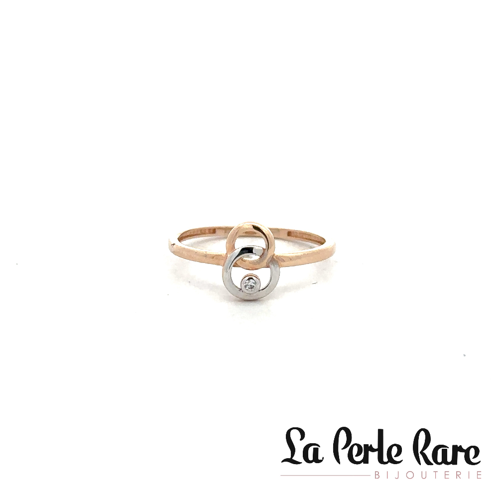 Bague or 2 tons (rose/blanc) 10 carats, zircon inolore - RMDD01-18592TR - Exclusivités