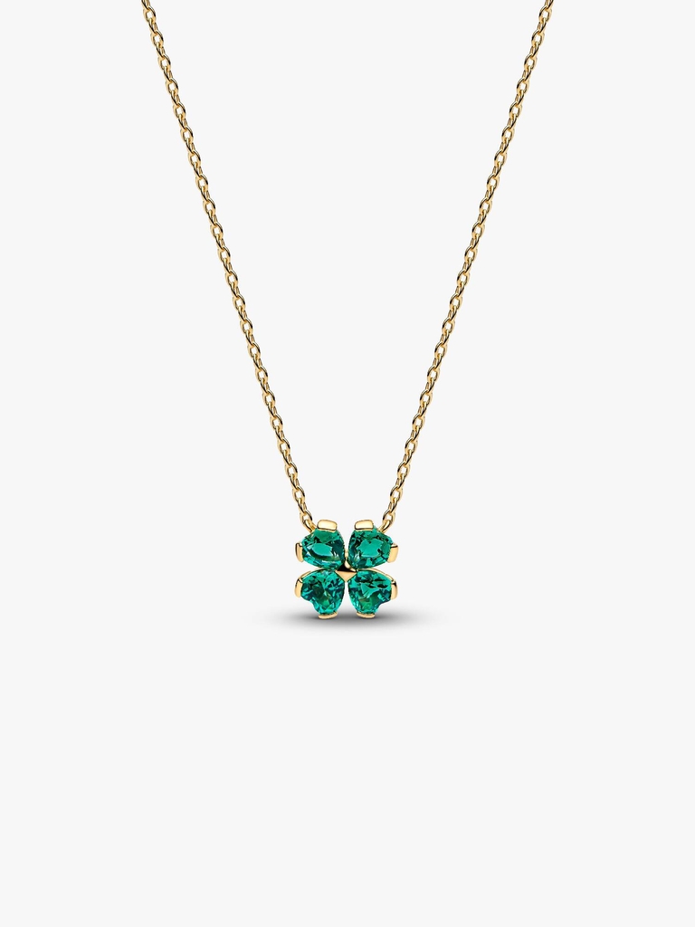 Collier trèfle porte-bonheur, métal unique plaqué d'or 14 carats, cristaux verts