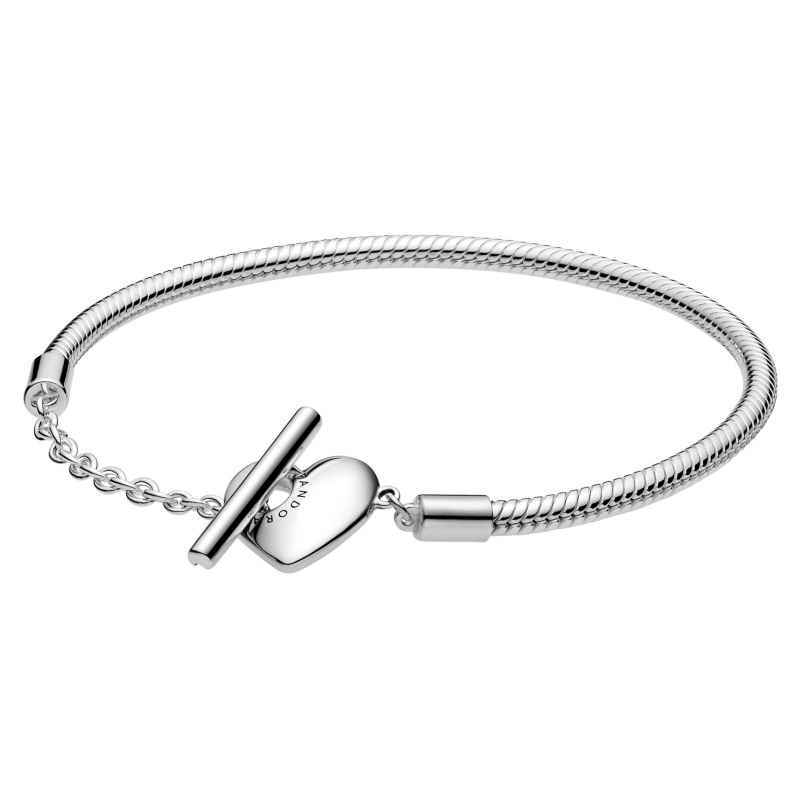 Bracelet coeur fermoir en T, argent - 599285C00-18 - Pandora