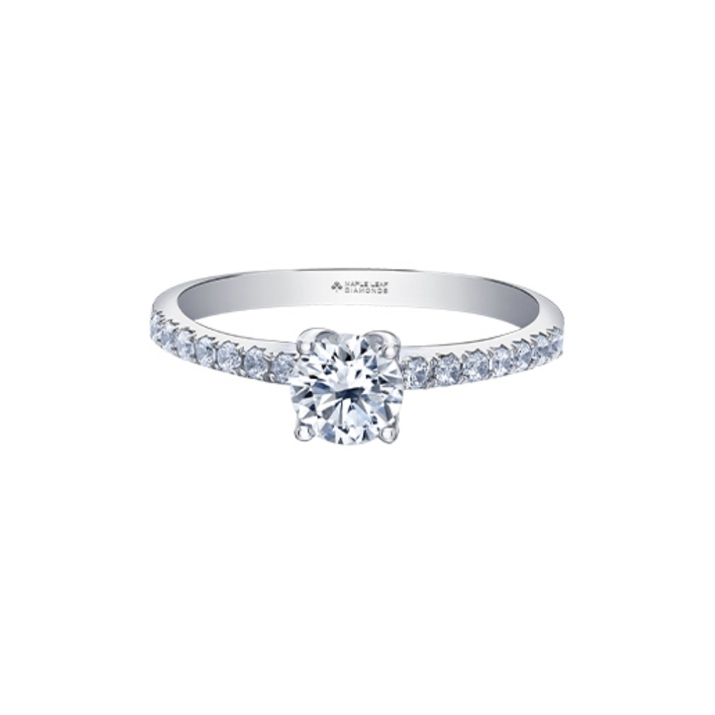 Bague or blanc 14 carats, 69 points de diamant canadien total, IMP1/J, certificat - 30056WG-67 - Corona