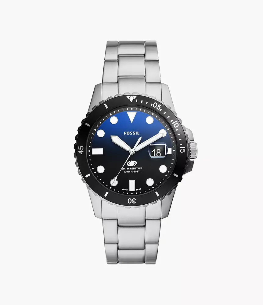 Montre à 3 aiguilles avec date Blue Dive en acier inoxydable - FS6038 - Fossil