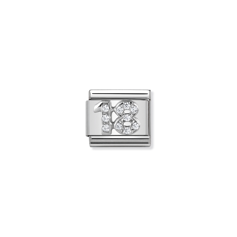 Maille classique numéro 18, acier inoxydable, argent, zircons incolores - 33030418 - NOMINATION