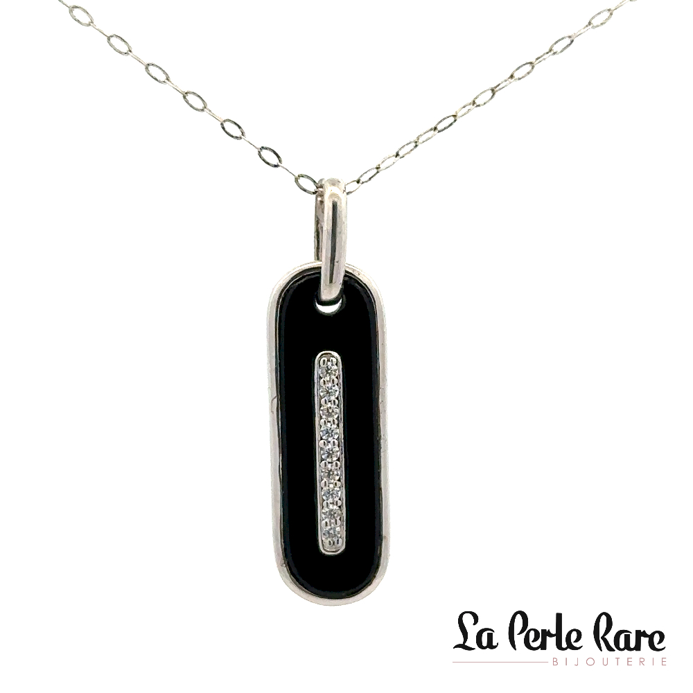 Pendentif argent, émail noir, zircons incolores - N4359 - Création Gl