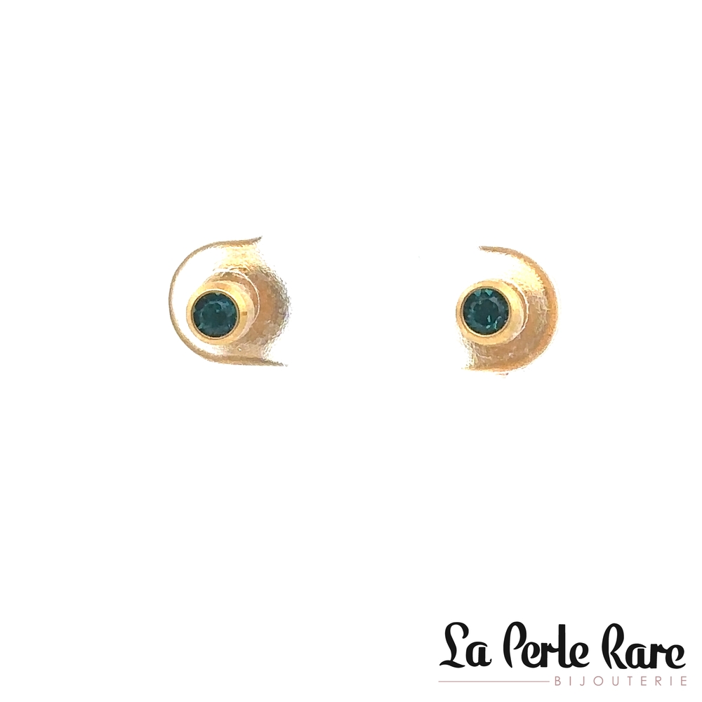 Boucles d'oreilles fixes acier inoxydable doré, zircons turquoises - LPR-2713 - Exclusivités