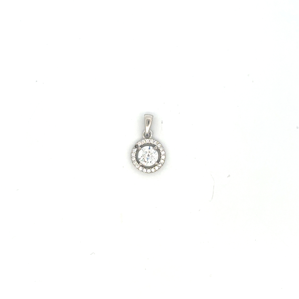 Pendentif rond, or blanc 10 carats, zircons incolores - MAU-35-B-P - Exclusivités
