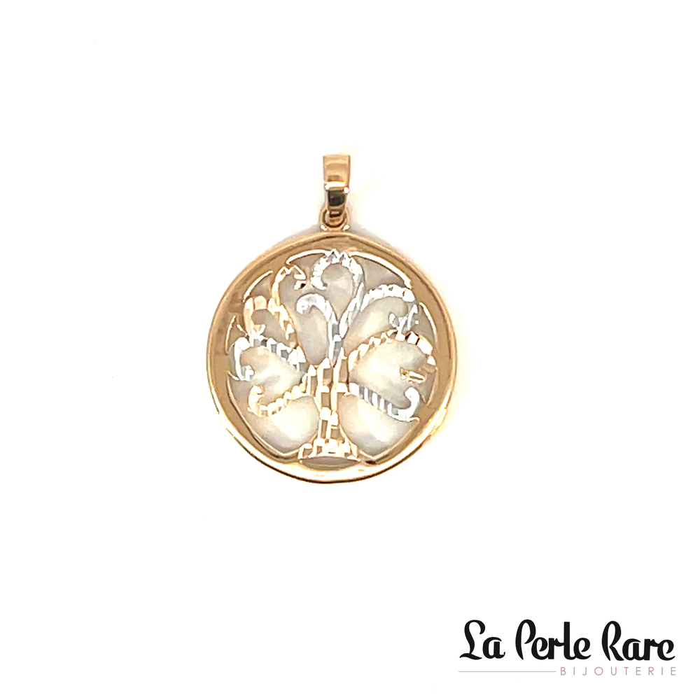 Pendentif arbre de vie, or 2 tons (rose/blanc) 10 carats