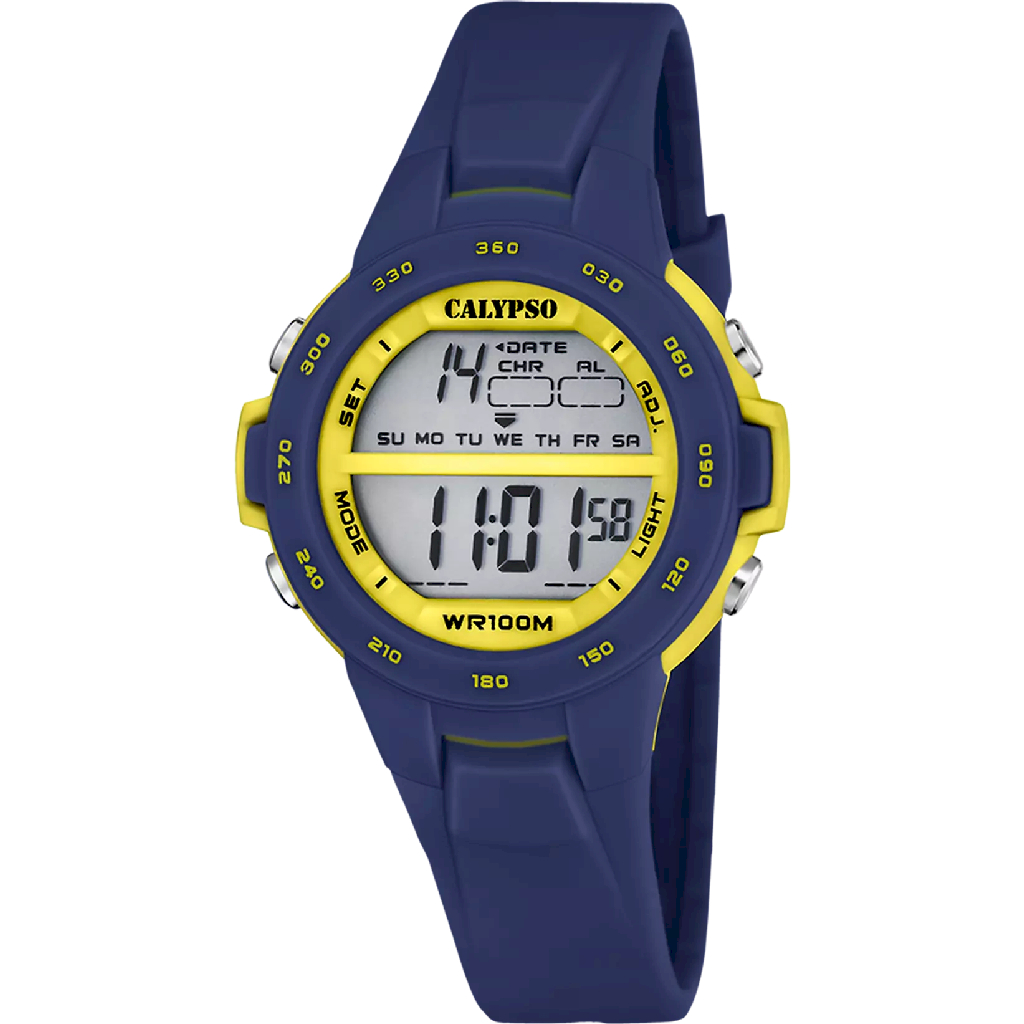 Montre silicone bleu et jaune