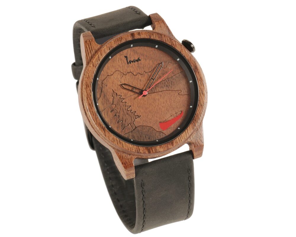 Montre cuir noir et bois, Rocky Mountain