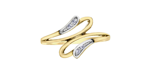Bague or 2 tons (jaune et blanc) 10 carats, 4 points de diamant total - DD8019YG - Corona
