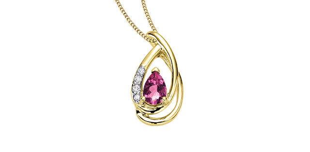 Pendentif or jaune 10 carats, tourmaline rose, 4 points de diamants total - DX957YPT - Corona