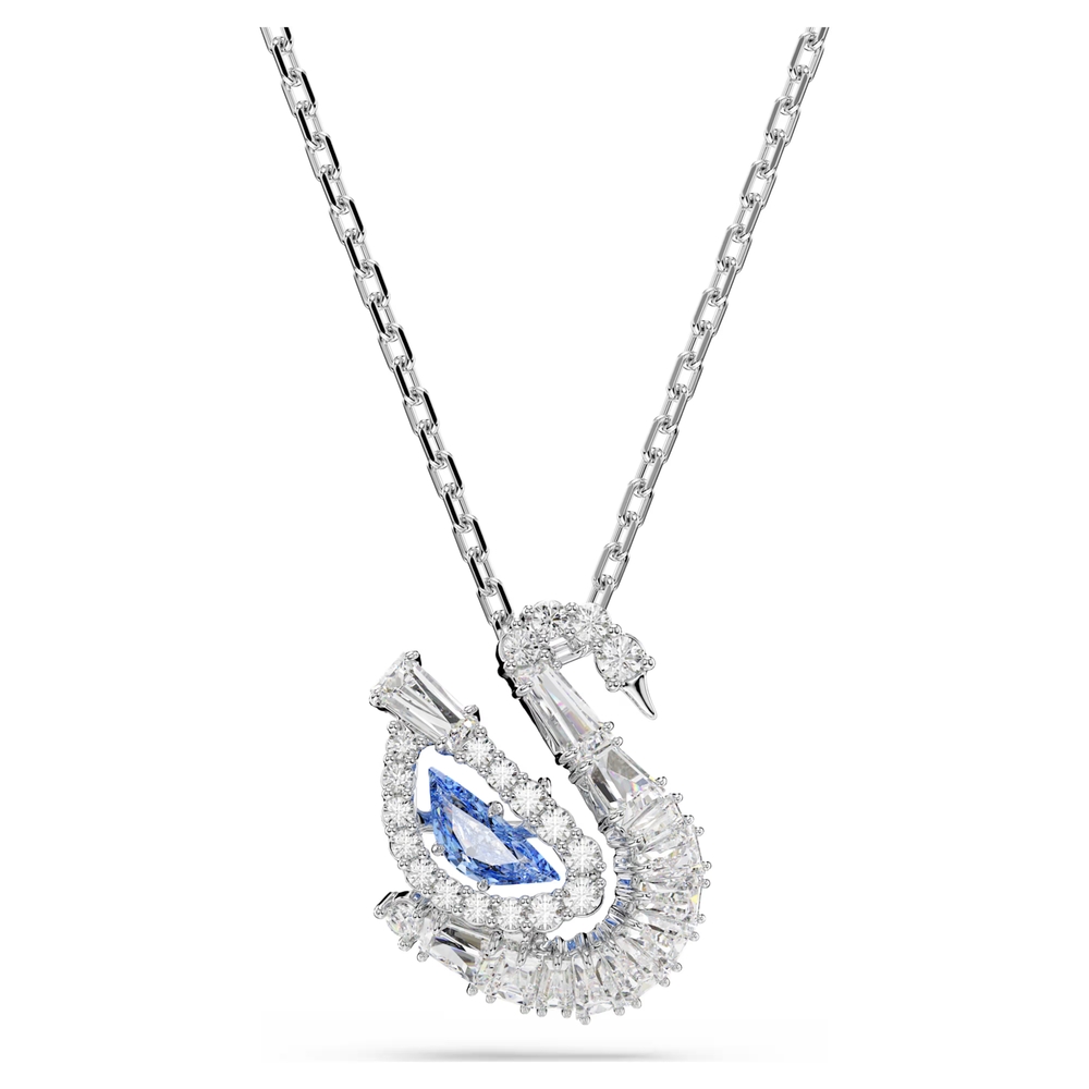 Pendentif cygne, métal rhodié, cristaux blancs et bleu - 5723389 - Swarovski