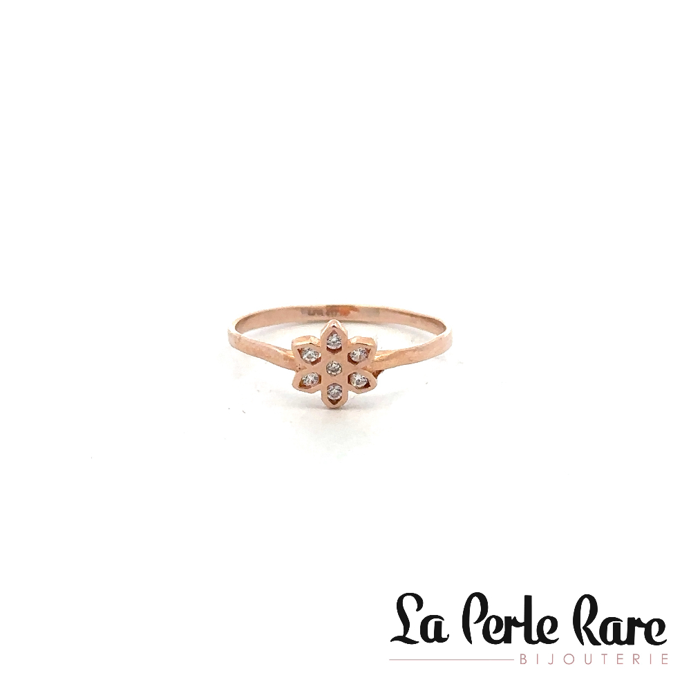 Bague fleur, or rose 10 carats, zircons incolores - MNM-244-R-BG - Exclusivités