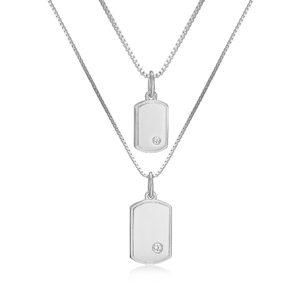 Ensemble de 2 coliers Mini Me, argent, zircons incolores