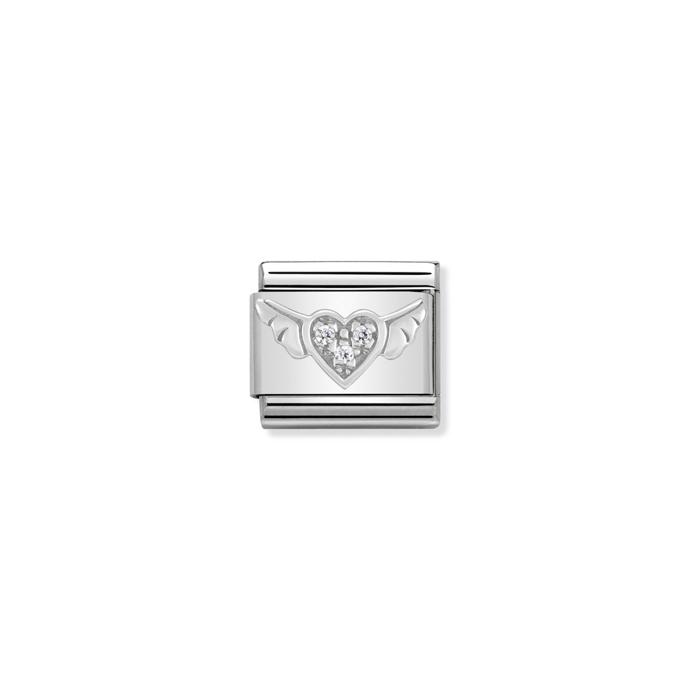 Maille classique coeur ailé, acier inoxydable, argent, zircons incolores - 33030412 - NOMINATION