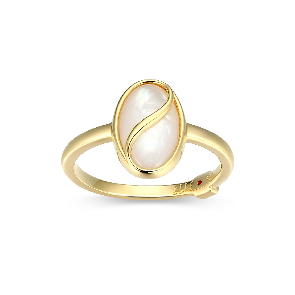 Bague argent finition or jaune, nacre de perle