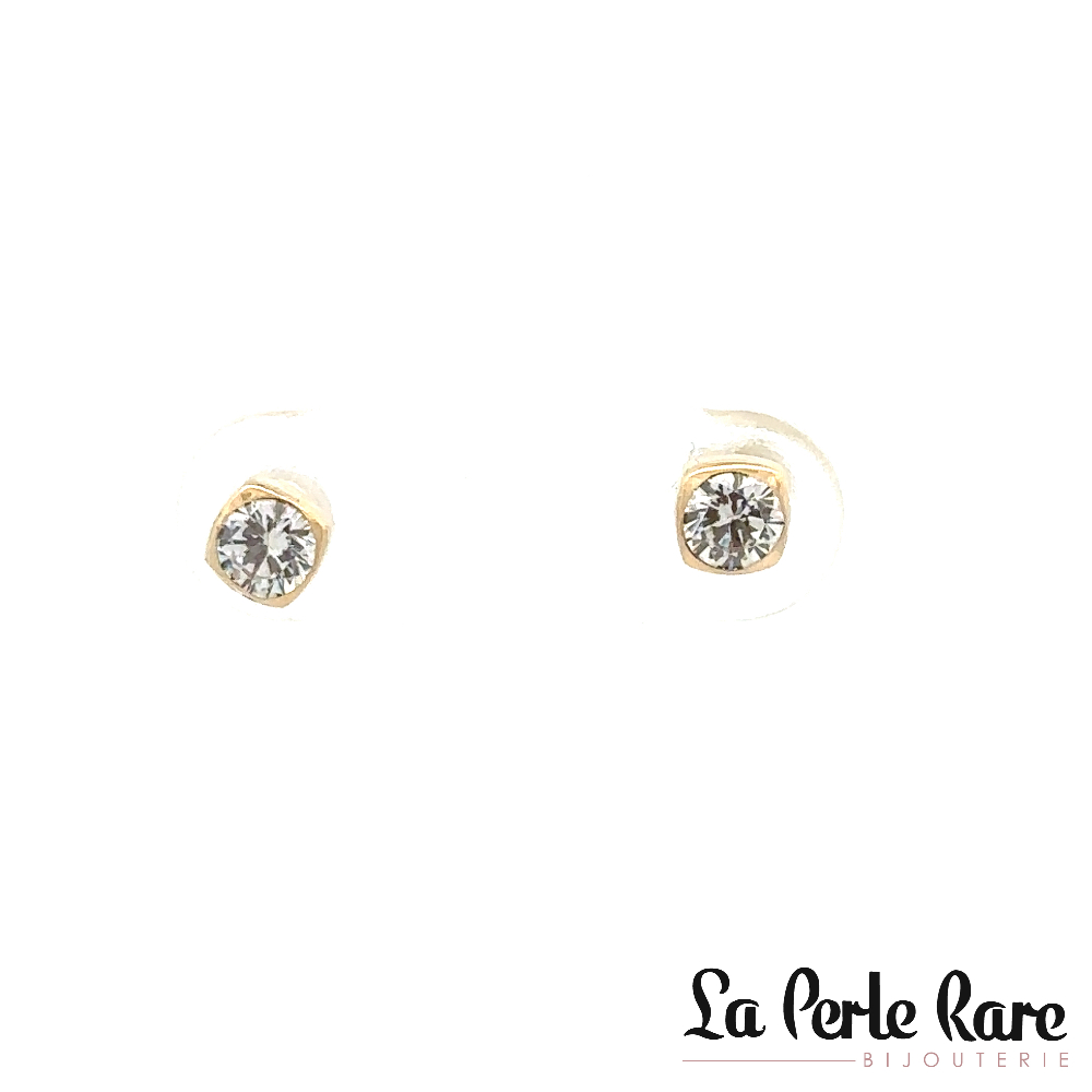 Boucles d'oreilles fixes or jaune 10 carats, zircons incolores, 4 millimètres - 1204-4J - Exclusivités
