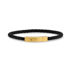 Bracelet cuir noir, acier inoxydable doré - AS-B272G-8 - Arz Steel