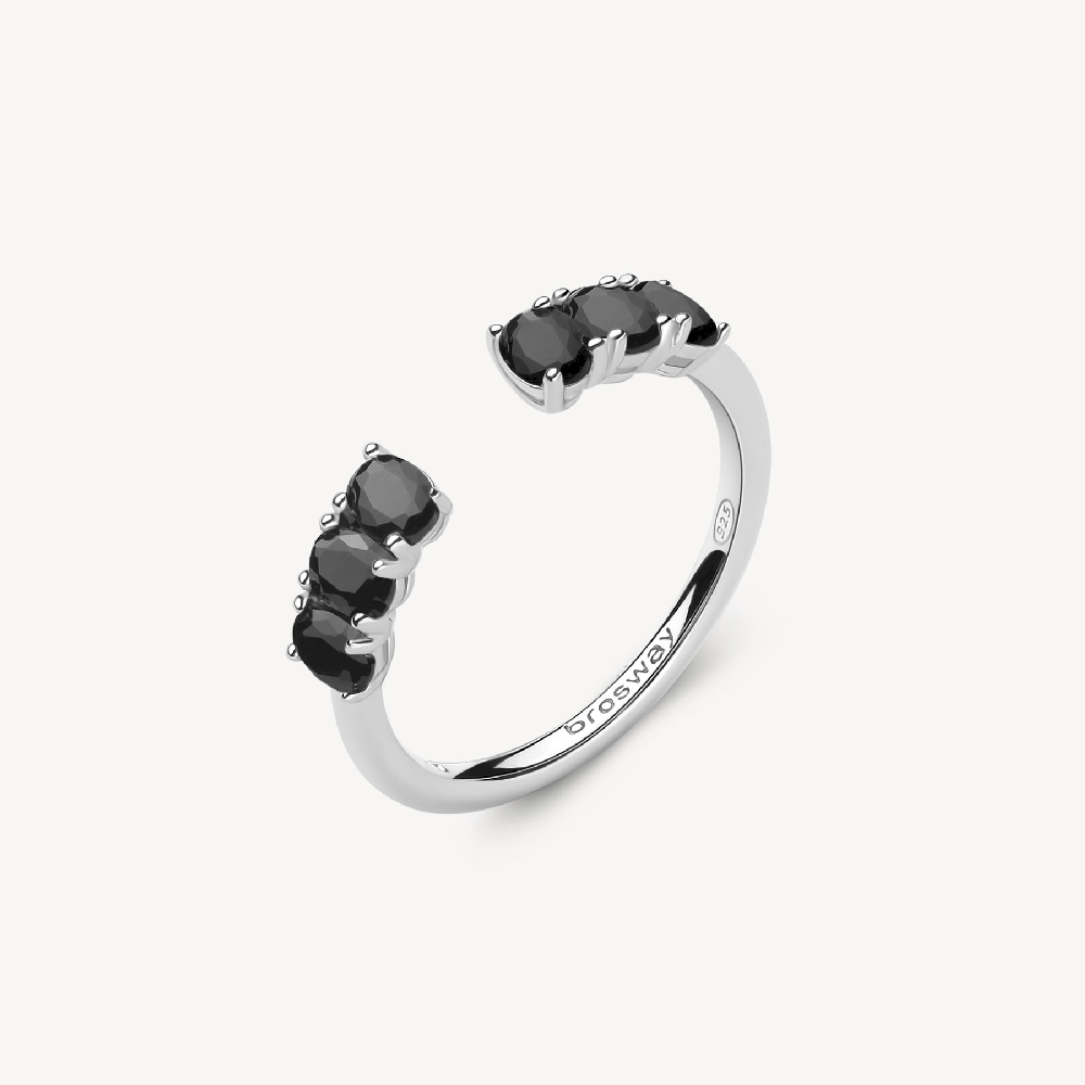 Bague ouverte en argent rhodié avec zircons noirs - FMB11-6.5 - Brosway Italia