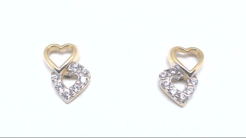 Boucles d'oreilles fixes coeurs, or jaune 10 carats, zircons incolores - EAS-6992-J - Exclusivités