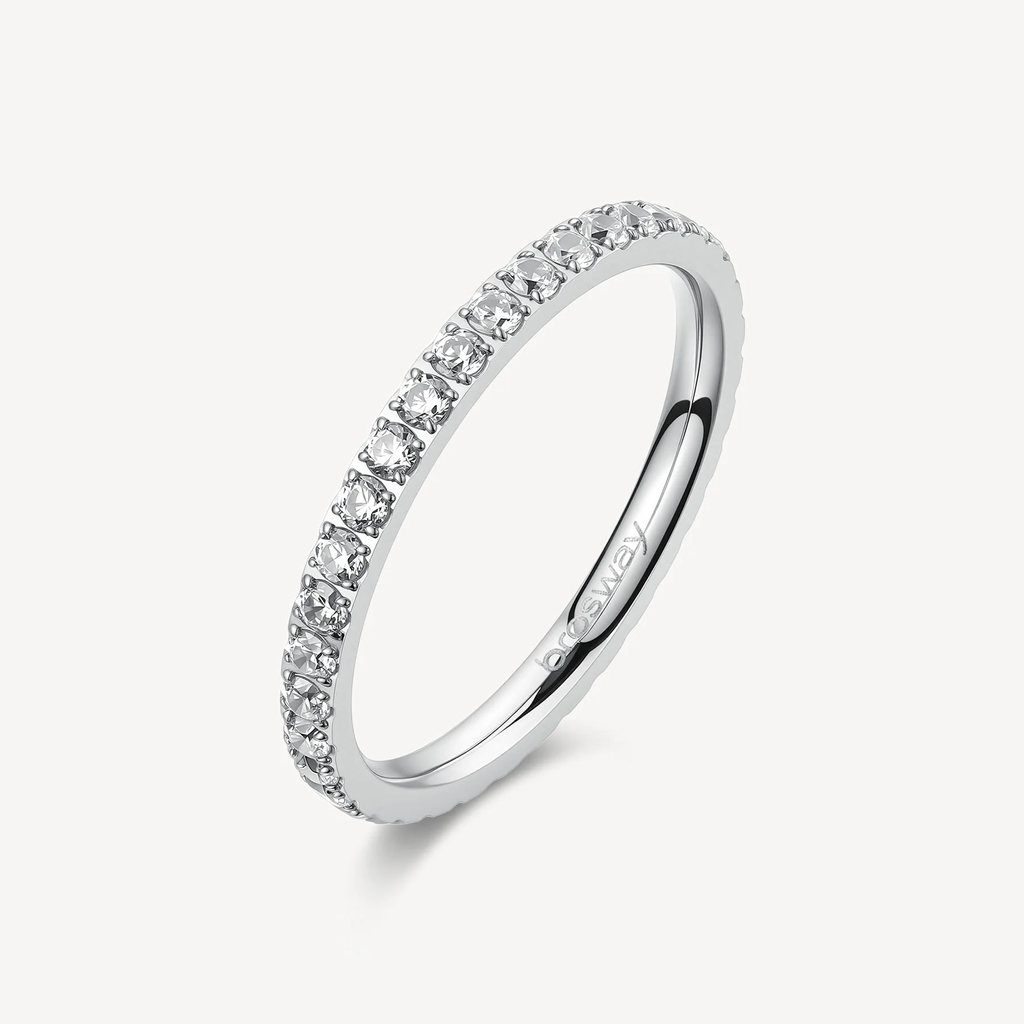 Jonc semi-éternité Desideri, acier inoxydable, zircons incolores