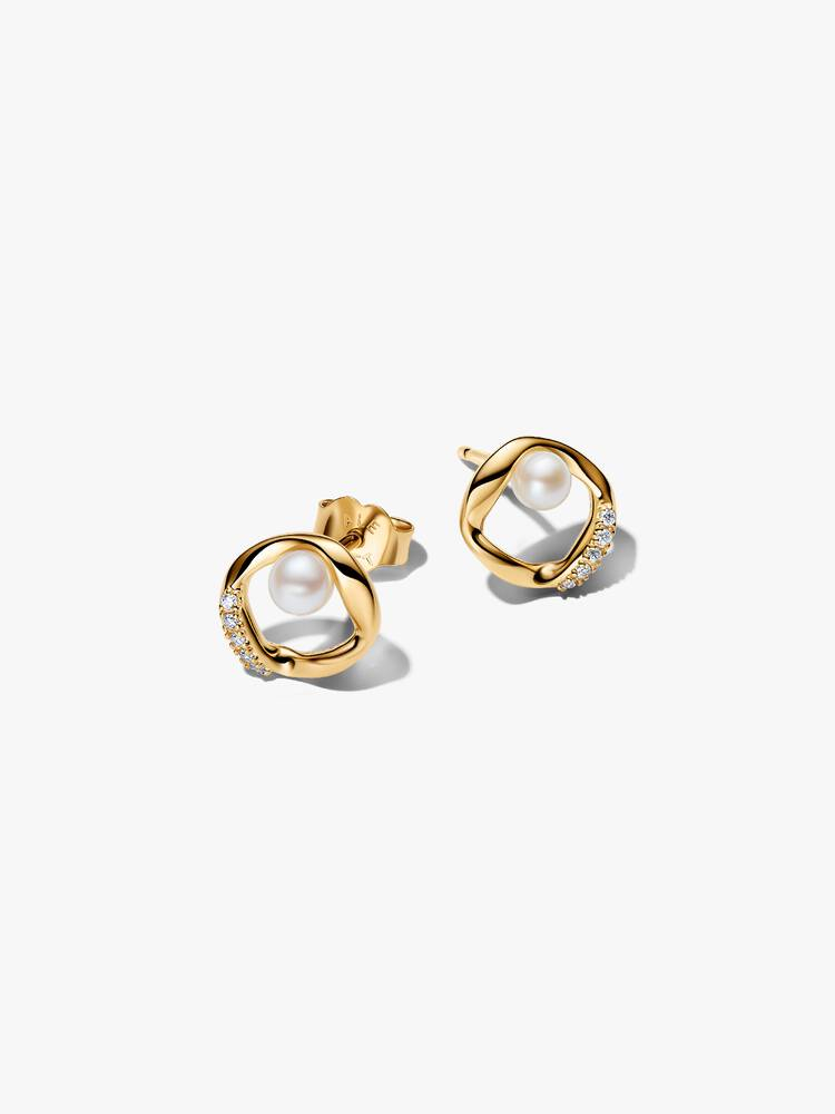 Boucles d'oreilles fixes de forme organique, métal unique plaqué d'or 14 carats, perles d'eau douce