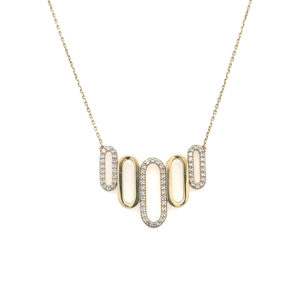 Collier or jaune 10 carats, zircons incolores