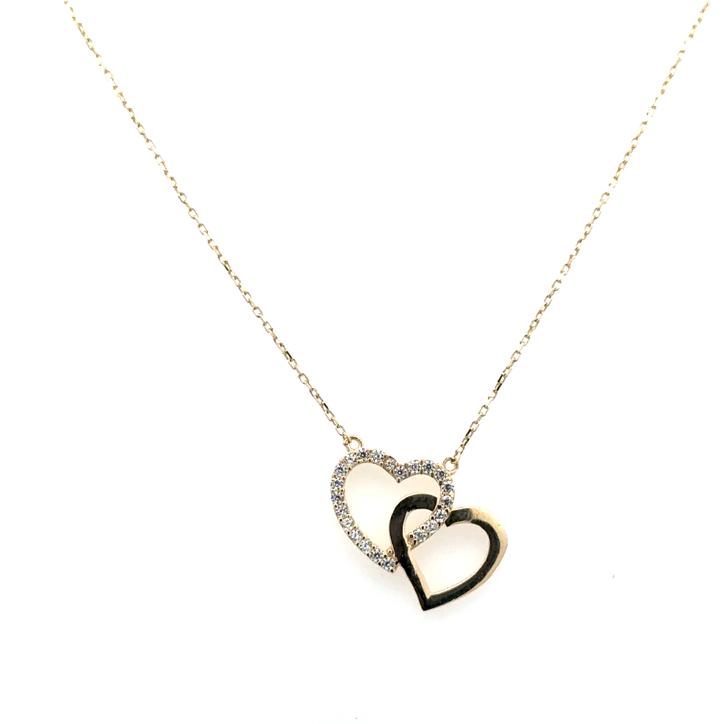 Collier coeurs entrelacés, or jaune 10 carats, zircons incolores - PALF-697-J - Exclusivités
