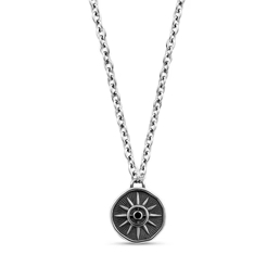 Pendentif étoile du nord, acier inoxydable 2 tons (blanc/noir), zircon noir - ZW-P44W-18 - Arz Steel